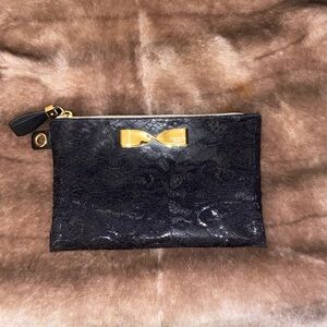 Victoria's Secret Black Lace Cosmetic Bag with Gold Bow